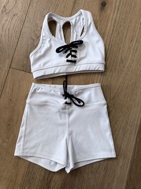 Kids White Lace-Up Active Set - Brand
